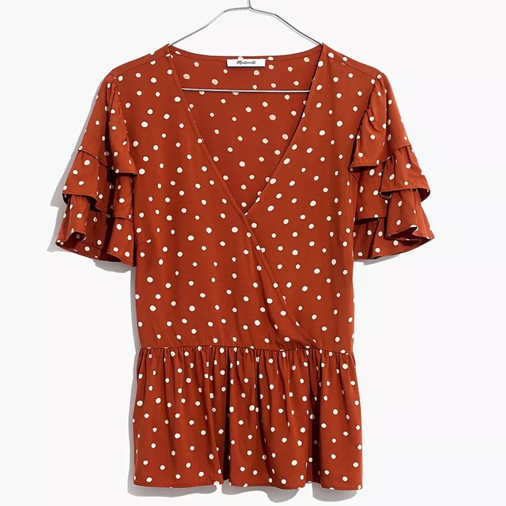 Tiered -Sleeve Peplum Top in Inkspot Dot